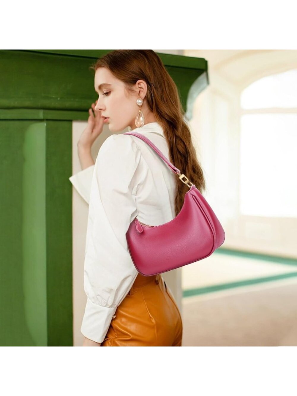 Women's Bags Rosered Leather Hobo Shoulder Handbag Retro Clutch Stylish Purse - Picture 2 of 6